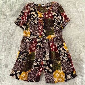 Vintage Jane Ashley Patchwork Short Romper Womens M Floral Rayon Flowy Boho